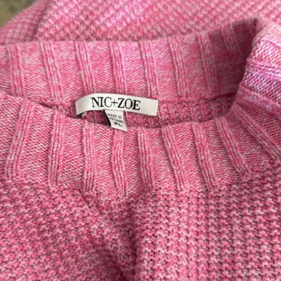 Nic+Zoe heather pink/white (orchid petal) waffle knit mock turtleneck sweater PL - Picture 8 of 9